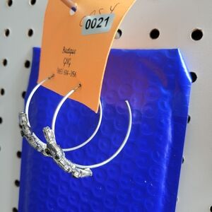 Silver Hoop Earrings with Crystal Accents